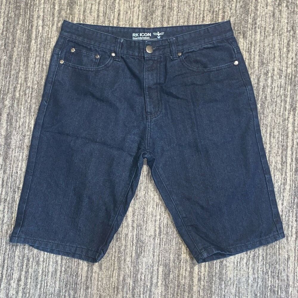 RK Icon‎ Mens Size 38 Denim Jean Shorts Blue Pockets 12" Inseam Medium Wash